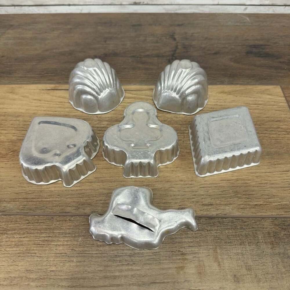 Vintage Mini Aluminum Metal Mold Pan Tin Lot of 6 Cookie Cutter Candy Jello Mold